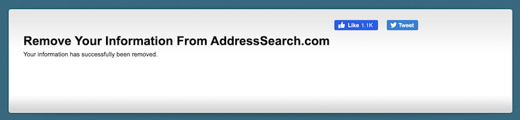 address search removal confirmation