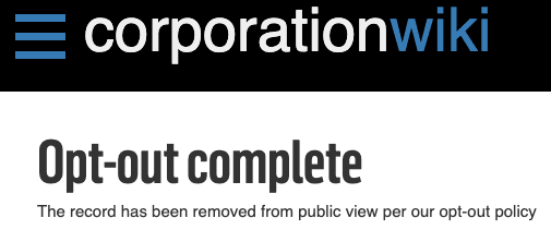 corporationwiki removal confirmation