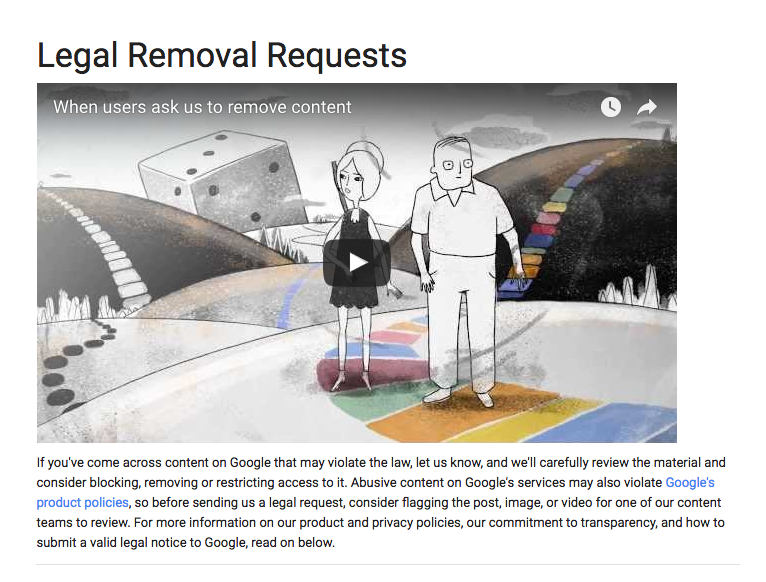 google takedown request screenshot as an option for removing a ripoff report