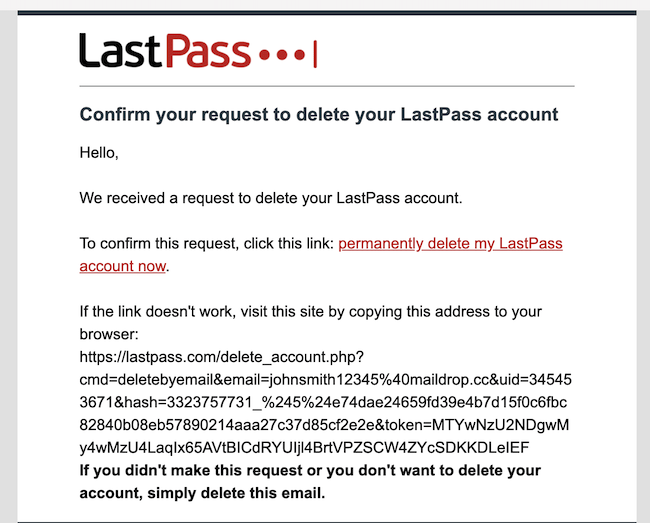 lastpass deletion email